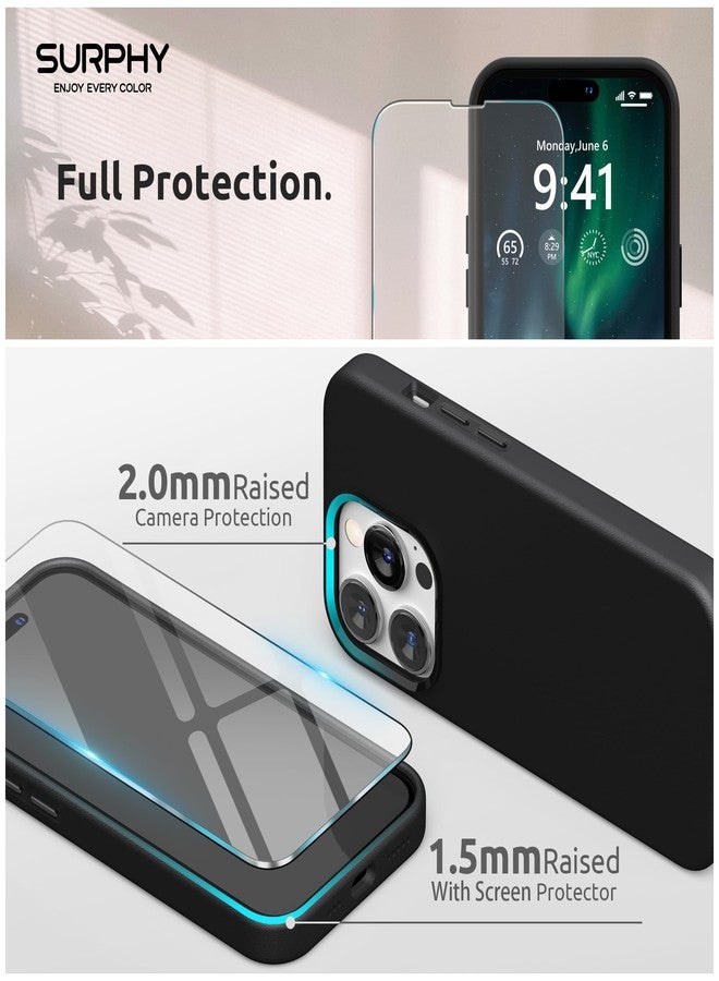 SURPHY Faux Leather Designed for iPhone 14 Pro Case with Screen Protector (6.1 inch), Metallic Buttons & Microfiber Lining Leather Phone Case for 14 Pro, Black - Image 4