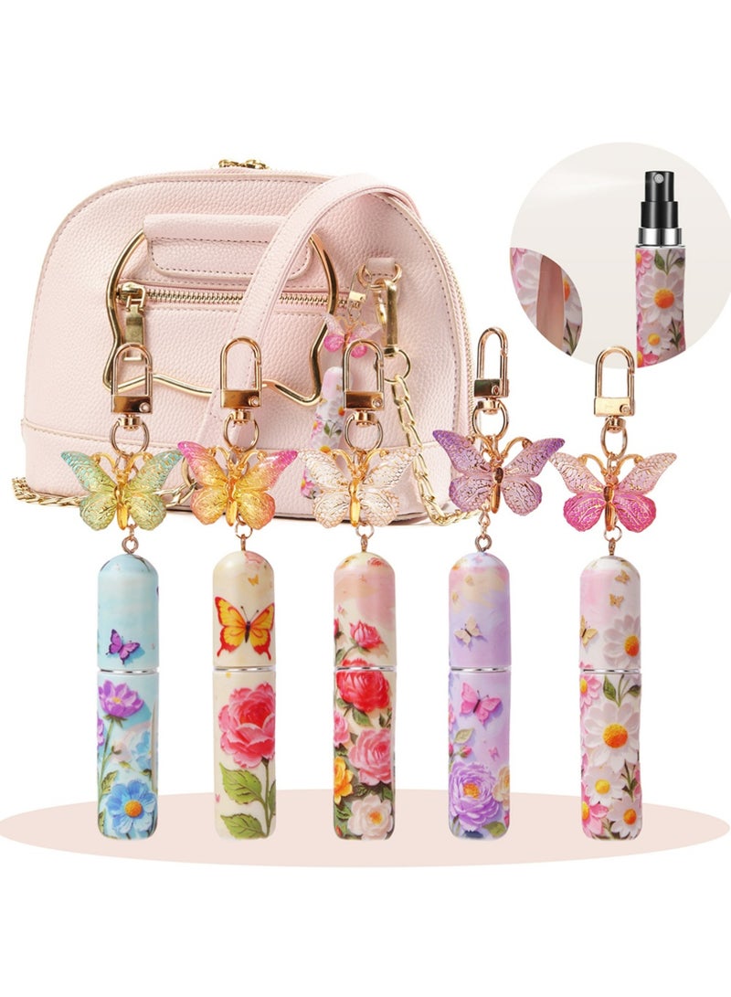 يوجي 5pcs زجاجات العطور القابلة لإعادة التعبئة ، سلاسل المفاتيح الفراشة للعطور السفر القابلة لإعادة التعبئة 5ML للنساء زجاجة رش صغيرة للسفر زجاجة للمحفظة اكسسوارات السفر الصغيرة - Image 1