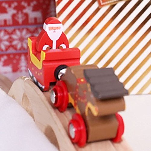 Bigjigs Rail قطار بيججيج ريل زلاجة سانتا مع غزلان - قطار بيججيج لمجموعات قطار عيد الميلاد، ملحقات مسار قطار خشبي عالية الجودة، ملحقات قطار بيججيج - Image 4