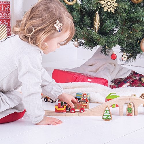 Bigjigs Rail قطار بيججيج ريل زلاجة سانتا مع غزلان - قطار بيججيج لمجموعات قطار عيد الميلاد، ملحقات مسار قطار خشبي عالية الجودة، ملحقات قطار بيججيج - Image 5