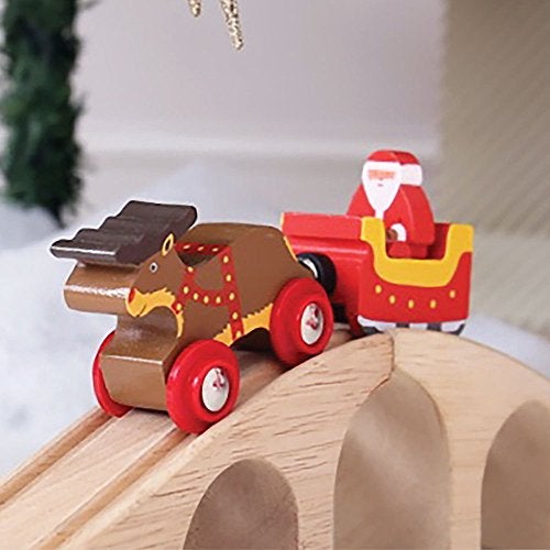 Bigjigs Rail قطار بيججيج ريل زلاجة سانتا مع غزلان - قطار بيججيج لمجموعات قطار عيد الميلاد، ملحقات مسار قطار خشبي عالية الجودة، ملحقات قطار بيججيج - Image 3