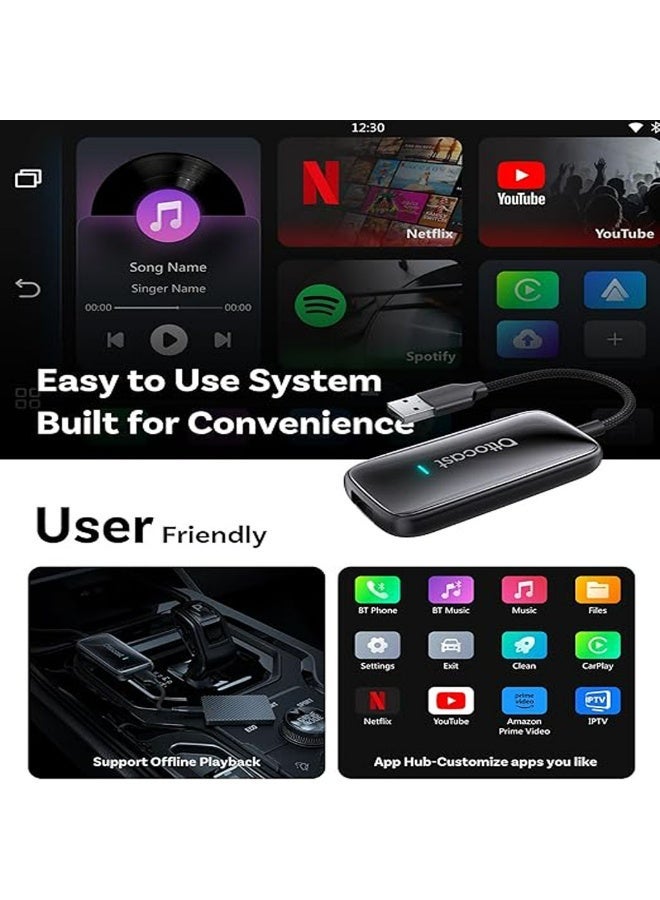 Ottocast Play2Video Ultra Wireless CarPlay & Android Auto Adapter | Android 12 Smart Multimedia AI Box with Dual Wi-Fi 6, 4GB RAM, 32GB Storage, Netflix, YouTube, Prime Video, Spotify, IPTV, 1080P Full HD Streaming, USB Media Support, Auto Connect - Image 3