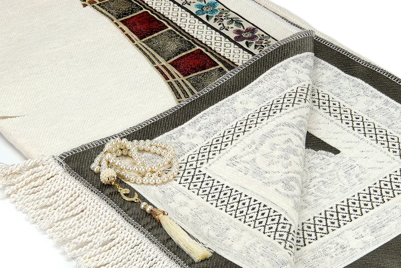 ايهفان اونلاين Ottoman Belt Mihrab Tulip Motif Chenille Prayer Rug White