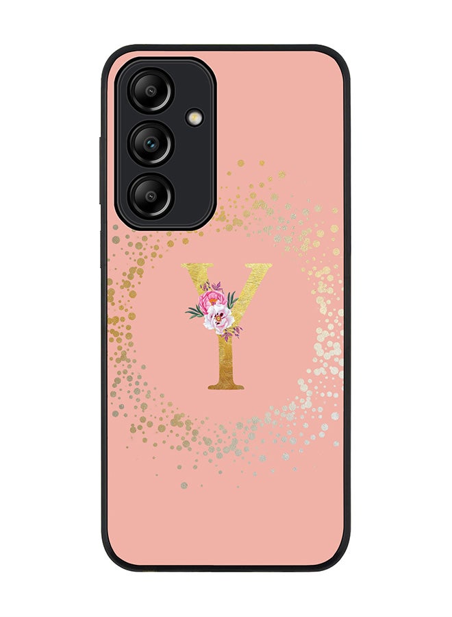Stylizedd Rugged Black Edge Case for Samsung Galaxy A35, Slim fit Case Cover- Custom Monogram Initial Letter Floral Pattern Alphabet - Y  (Rose Pink) - Image 1