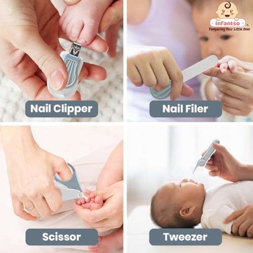 Infantso (4-in-1) Baby Grooming Kit for Newborns & Toddlers (0–3 Years) | Nail Grooming Kit for Baby - Manicure Set with Kids Nail Clipper, Scissor, Filer & Nasal Tweezer | Baby-Safe Rounded Edges | Compact Travel Case - Image 5