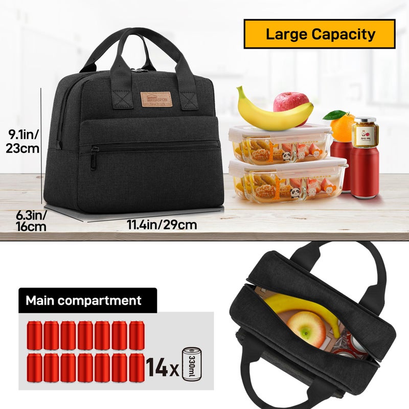 HOMESPON Insulated Lunch Bag for Women Men Lunch Box Cooler Lunch Tote for Work Picnic (Black) - Image 3