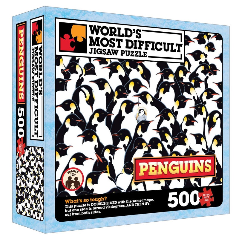 TDC Games Worlds Most Difficult Jigsaw Puzzle - Penguins - 500 Pieces Double Sided - 15 in - Image 1