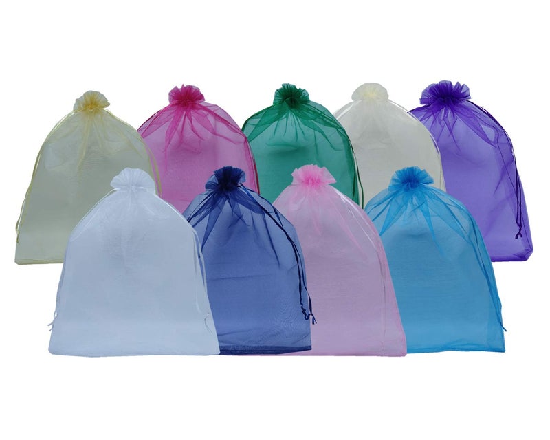 Ankirol 50pcs Sheer Organza Favor Bags 12 X 16 INCH Extra Large Organza Drawstring Bags 10 Colors (mix) - Image 1