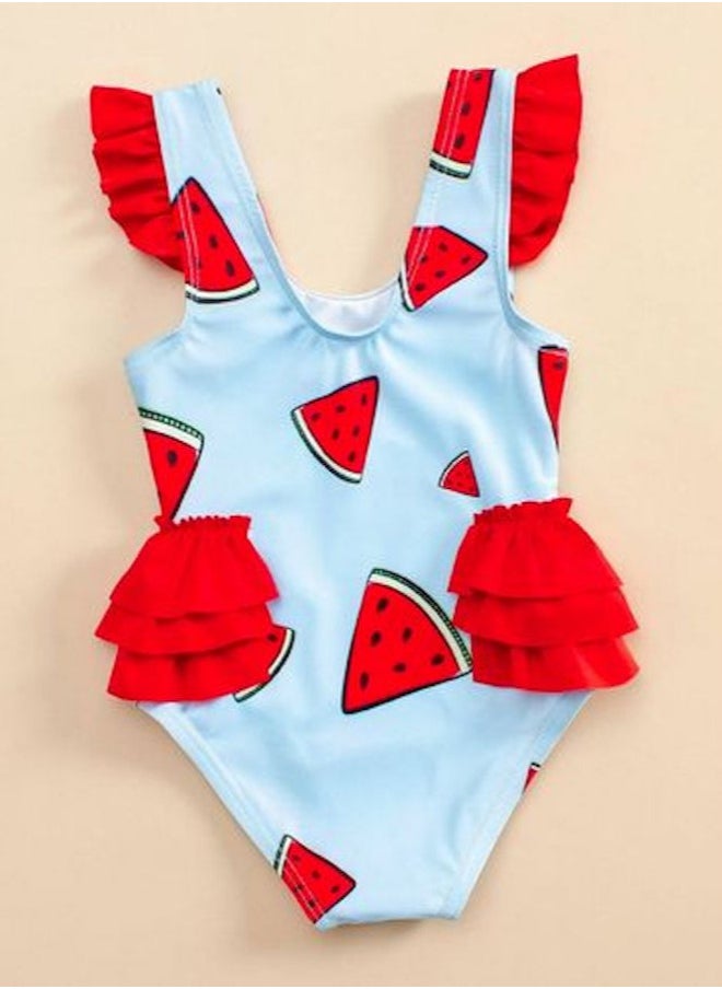 Shein Baby Girl Watermelon Print Ruffle Trim One Piece Swimsuit - size 90  - Image 2