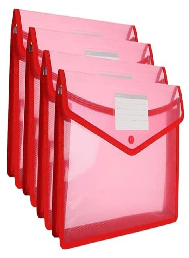 FEDUS Document Holder Envelope Folder,File Storage Bag withSnap Button Transparent Plastic File for Document Certificate File Holder/Document Folder for Certificate Legal Document OrganizerPack 4 RED - Image 1