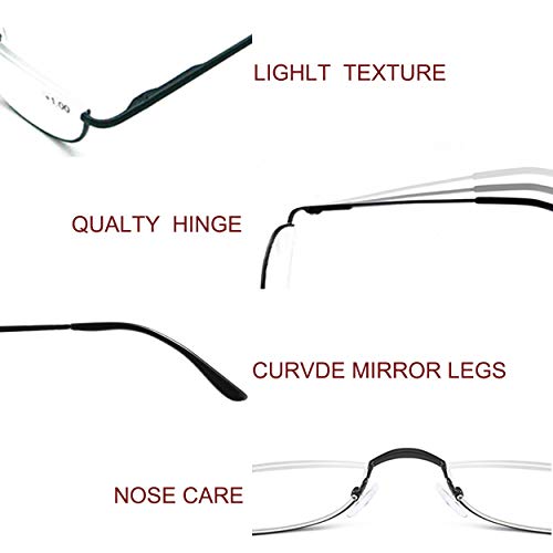 COVESATO Half Frame Reading Glasses, Half Metal Moon Readers for Women Men 2 Pairs 2.50 - Image 5