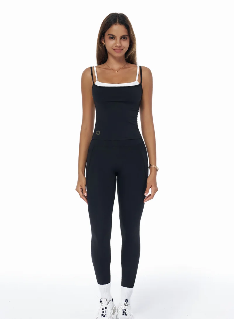 KAWN.YOGA Licorice Black Square Neck Double Layer Cami Top for Women | Best Price UAE