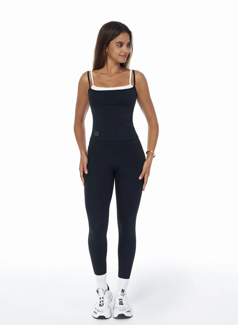 KAWN.YOGA Licorice Black Square Neck Double Layer Cami Top for Women | Best Price UAE