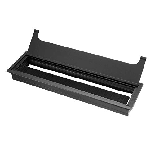 XMHF Aluminum Alloy Rectangle Wire Cable Grommet Hole Cover Cable Organizer for Office Desk Computer Desk Table 11 x 3.15 inch (280 x 80mm;Black) - Image 2