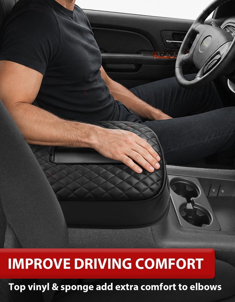 KBH Center Console Armrest Cover for Chevy Silverado Avalanche Suburban Tahoe & GMC Sierra Yukon 2007-2014, Vinyl Leather Trim, Car Arm Rest Covering Cushion Pad, Bucket Seat, Anti-Scratch, Black - Image 3