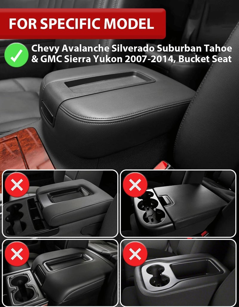 KBH Center Console Armrest Cover for Chevy Silverado Avalanche Suburban Tahoe & GMC Sierra Yukon 2007-2014, Vinyl Leather Trim, Car Arm Rest Covering Cushion Pad, Bucket Seat, Anti-Scratch, Black - Image 2