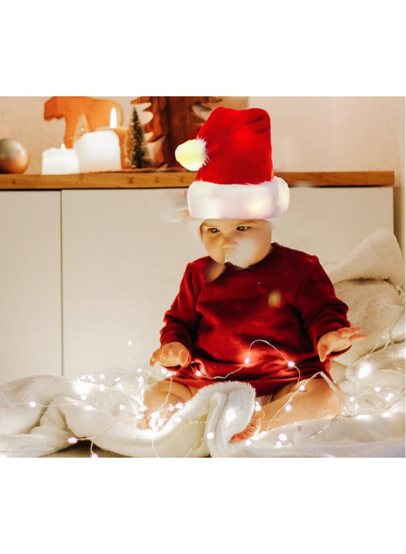 Santa Hats Christmas Hats for Adults Kids 2PCS Soft Thicken Classic Santa Hat LED Light for Xmas New Year Party - Image 4
