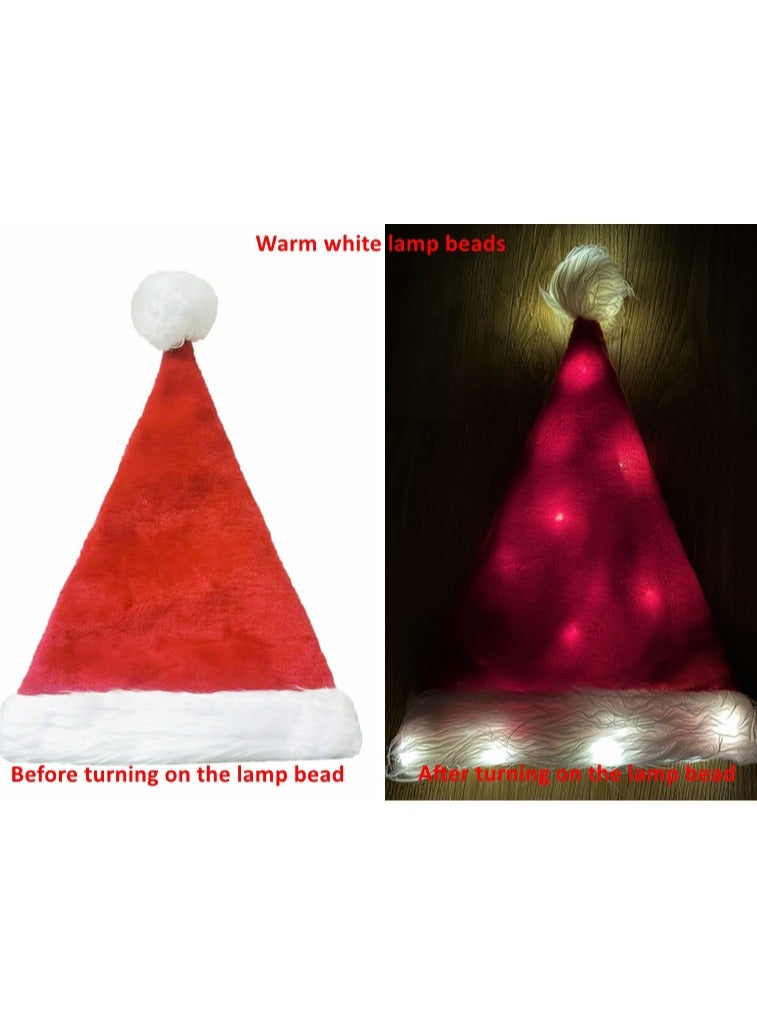 Santa Hats Christmas Hats for Adults Kids 2PCS Soft Thicken Classic Santa Hat LED Light for Xmas New Year Party - Image 5