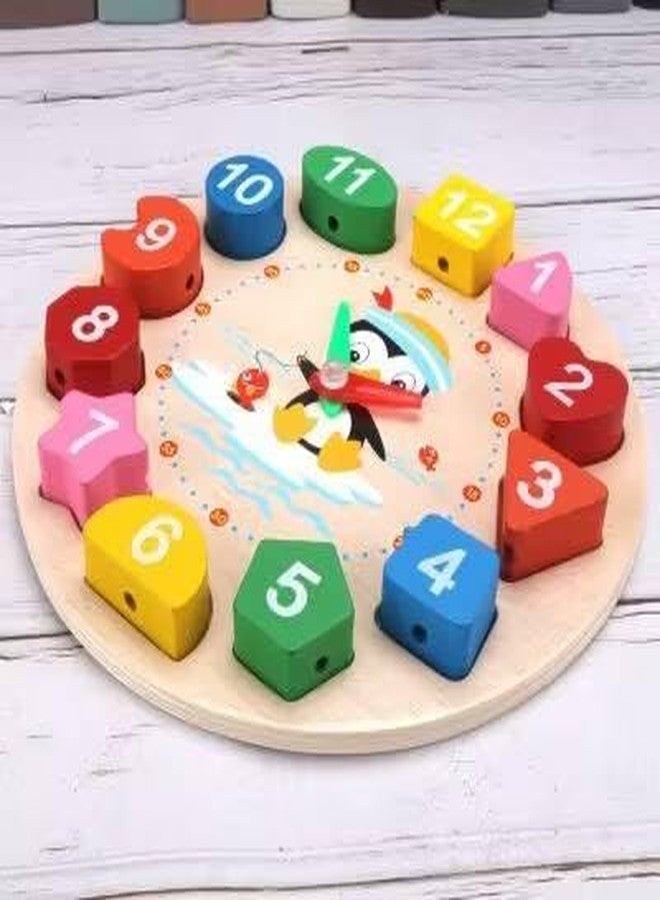 Bloombec Wooden Learning Clock Sorting Clock - Number Puzzle, Educational Teaching Clock Number Blocks Clock Shape Patterns Sorting Puzzle Montessori Educational Toy for Toddler Baby Kids 3+ - Image 3