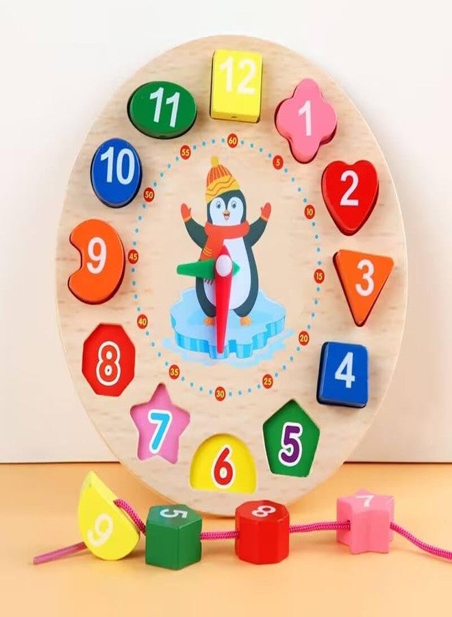 Bloombec Wooden Learning Clock Sorting Clock - Number Puzzle, Educational Teaching Clock Number Blocks Clock Shape Patterns Sorting Puzzle Montessori Educational Toy for Toddler Baby Kids 3+ - Image 1