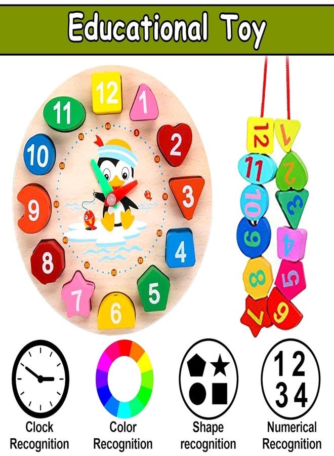 Bloombec Wooden Learning Clock Sorting Clock - Number Puzzle, Educational Teaching Clock Number Blocks Clock Shape Patterns Sorting Puzzle Montessori Educational Toy for Toddler Baby Kids 3+ - Image 5