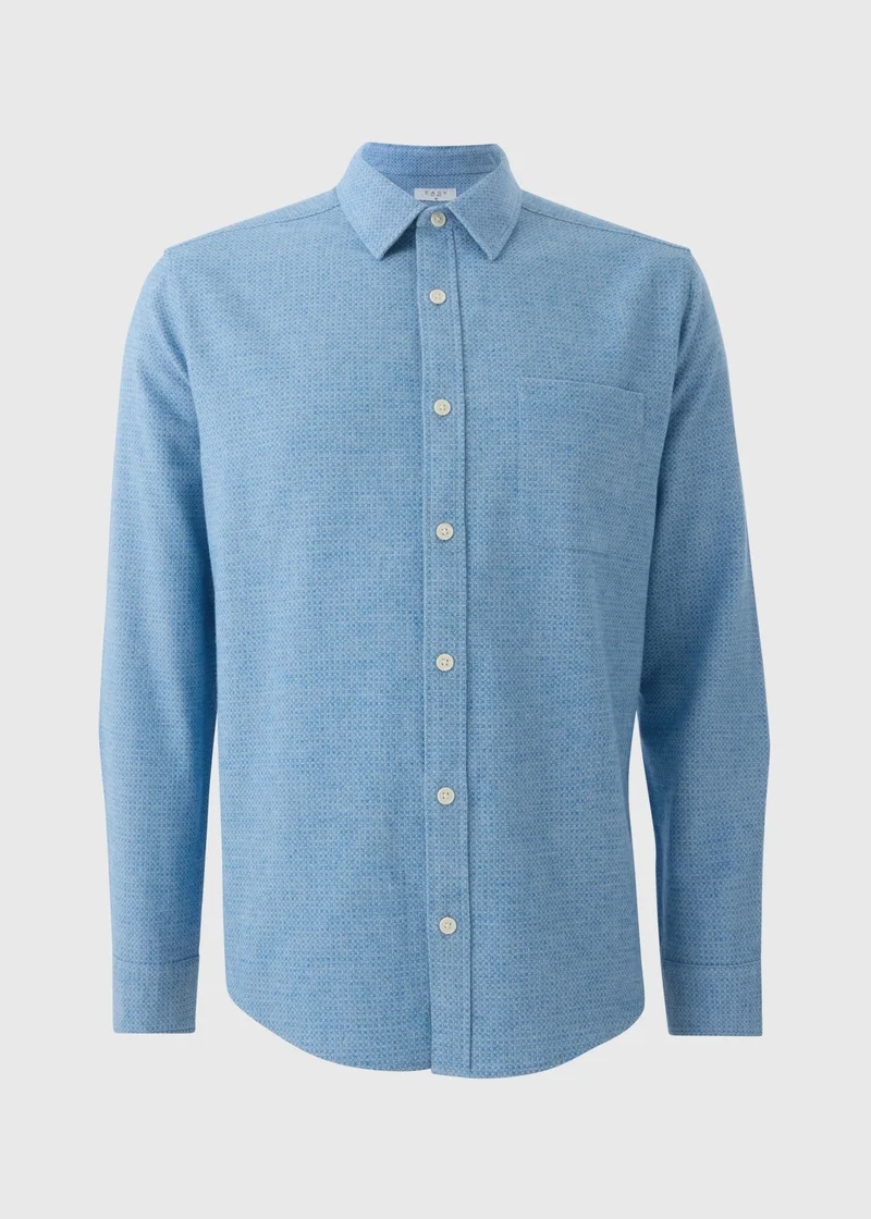 Matalan Blue Plain Brushed Birdseye Shirt