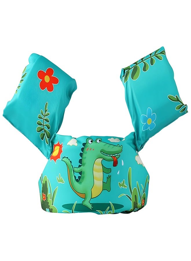Koochie-Koo Cute Cartoon Dinosaur Printed Cool Beach/Pool Party Float Arm Band Swimming Trainer Vest Life Jacket Safety Gear for Baby Boys and Girls 22 to 55 lbs (Pack of 1, Green) - Image 1