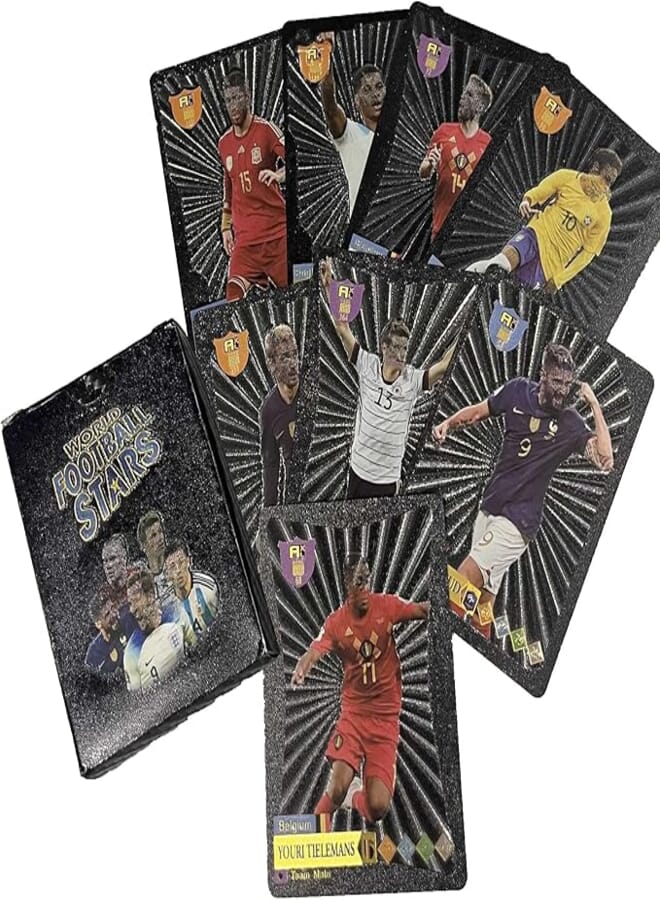Football Cards 2025，55Pcs Gold Foil Football Collectible Cards Soccer Star Cards for Children's Birthday (Black)