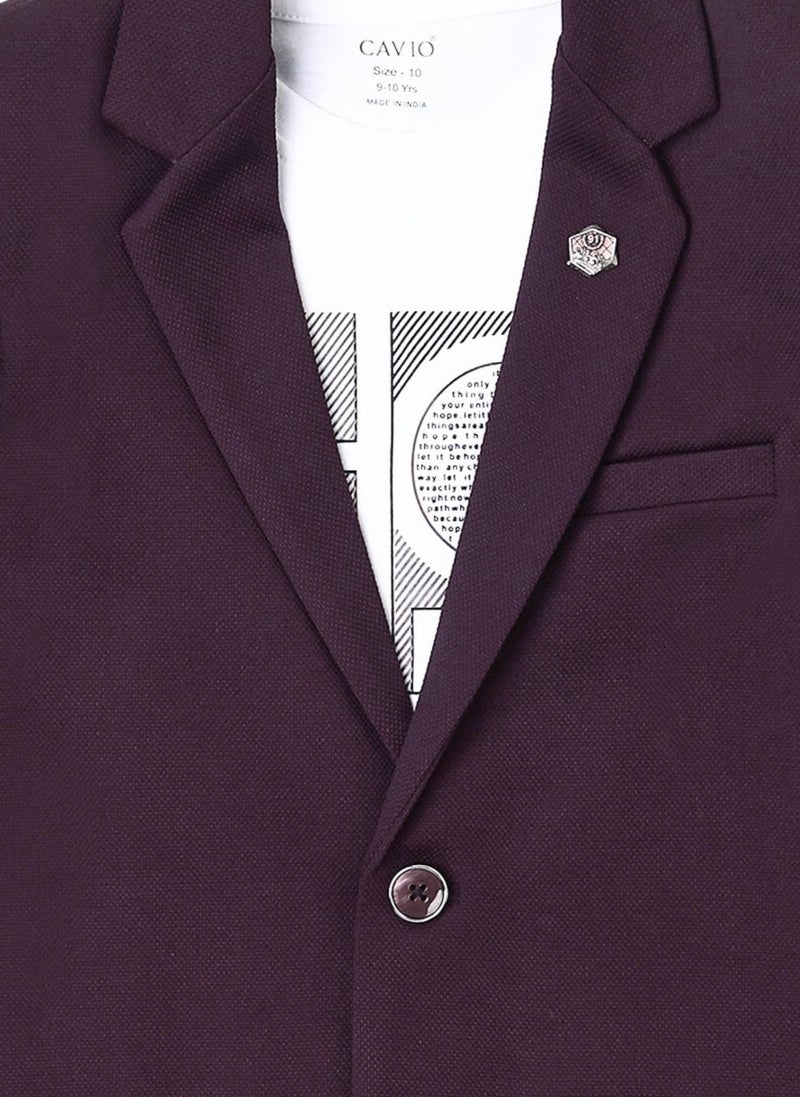 CAVIO Boys Violet Regular Fit Solid Cotton Blazer and T-Shirt - Image 4