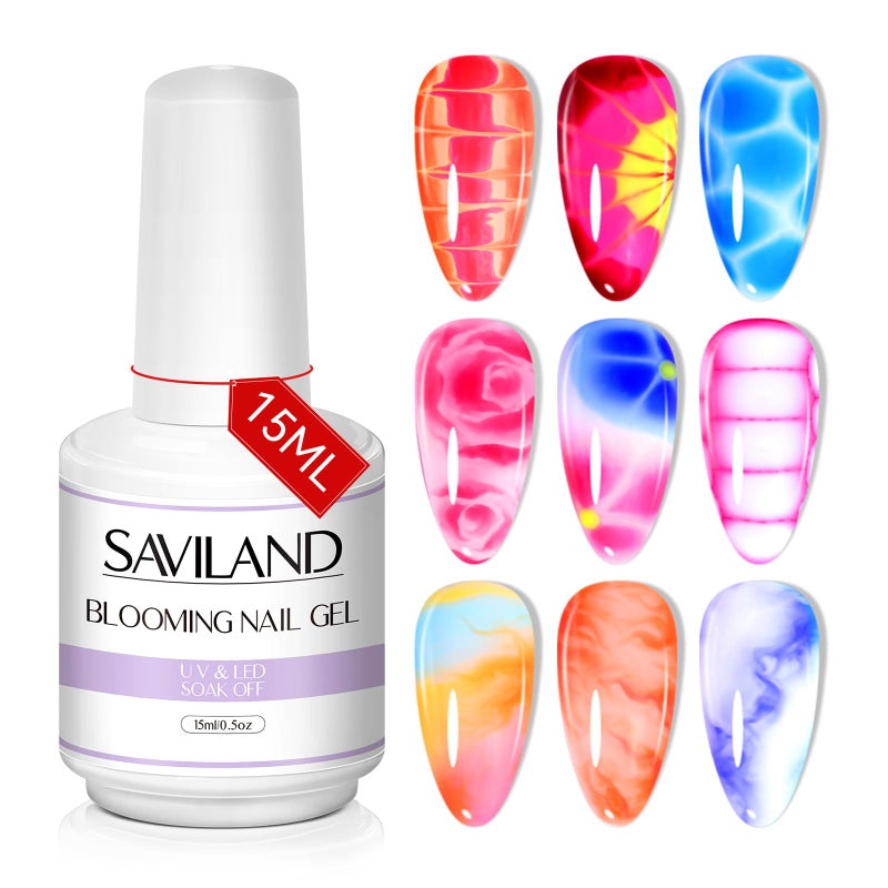 SAVILAND Blooming Gel: Easy Booming Gel Nail Polish with Nails Brush Blossom for Spreading Effect Marble Nail Polish Flower Watercolor Nails Art Design Manicure Salon Home DIY - Image 1