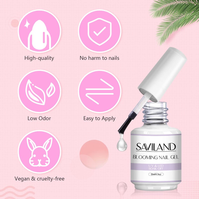 SAVILAND Blooming Gel: Easy Booming Gel Nail Polish with Nails Brush Blossom for Spreading Effect Marble Nail Polish Flower Watercolor Nails Art Design Manicure Salon Home DIY - Image 5