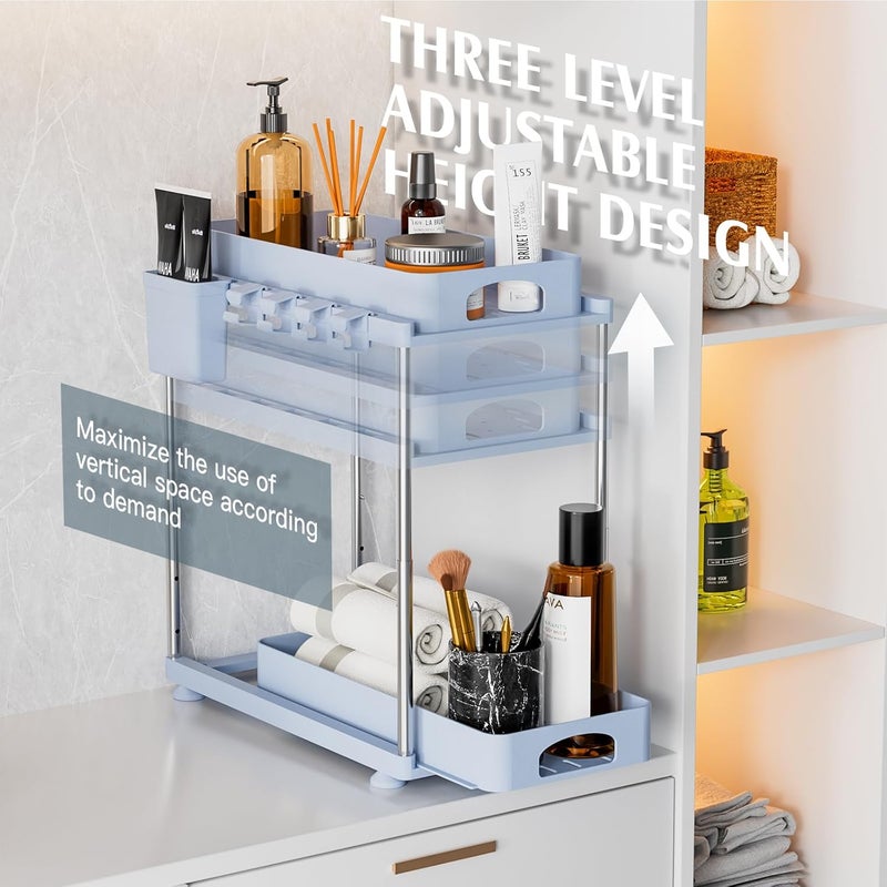 VERIFOST Under Sink Organizer (2 Pack), 2 Tier Under Sink Organizer, Adjustable Height Cabinet Organizer and Storage, in Blue - Image 4