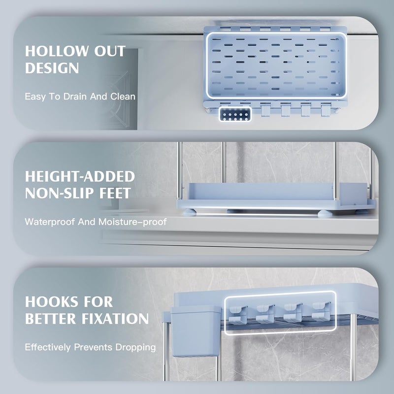 VERIFOST Under Sink Organizer (2 Pack), 2 Tier Under Sink Organizer, Adjustable Height Cabinet Organizer and Storage, in Blue - Image 5