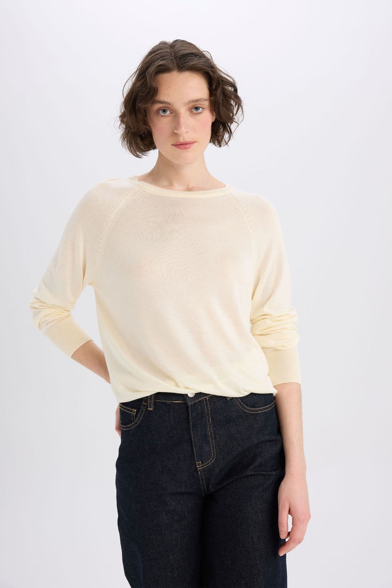 DeFacto Beige Woman Regular Fit Crew Neck Basic Knit Pullover Casual - Image 3