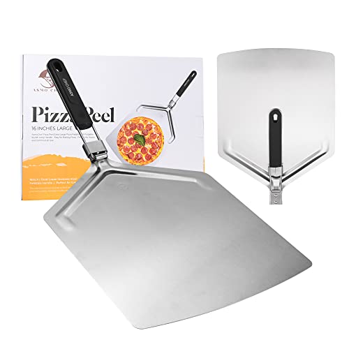 Asmo Chef Pizza Peel 13 x 16 Extra Large Pizza Paddle with Foldable Stylish Long Handle Easy for Baking Pizza Perfect for Home and Commercial Use