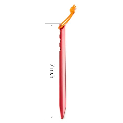BIFUNIE Aluminum Alloy Tent Stakes Pegs, 12-Pack Aluminum Ground Pegs with Reflective Pull Ropes, Lightweight Metal Stakes Pegs for Camping Tents Hammocks (Red) - Image 4