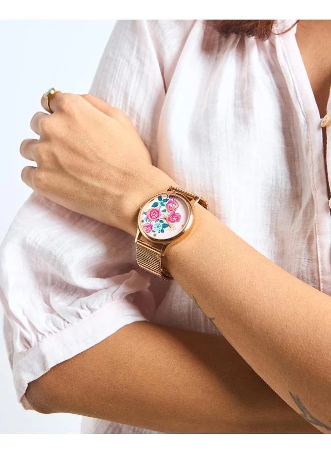 Chumbak Rose Garden Watch, Metal Mesh Strap