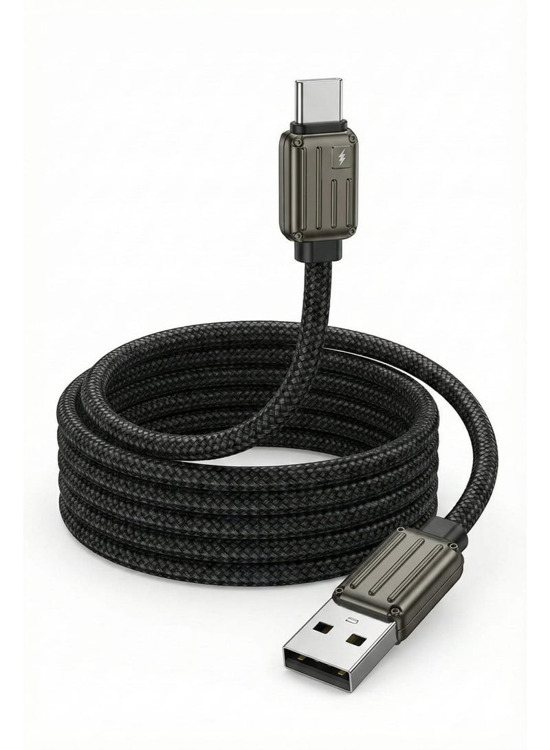كابل شحن ونقل بيانات USB-A إلى Type-C سوبر فاست 120 واط نايلون ومعدن بطول 1 متر