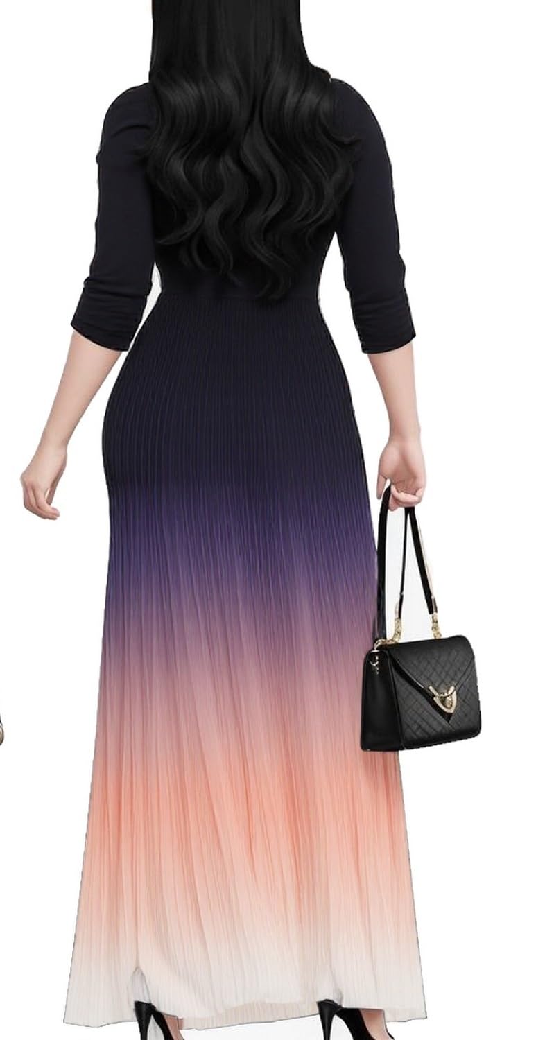 CaniBtr Maxi Dresses for Women Casual 3/4 Sleeve Printed Wrap V Neck Plus Size Elegant Semi Formal Long Church Dress with Belt XL - Image 1