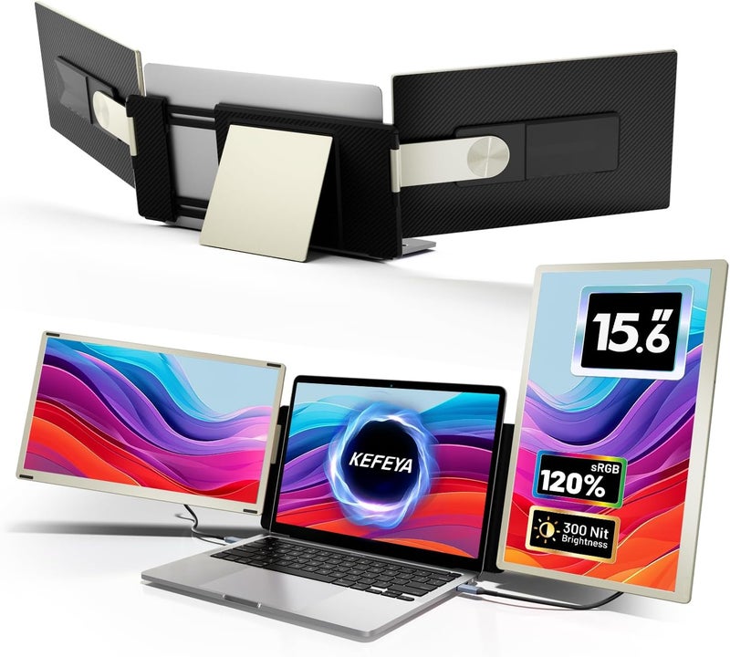 KEFEYA Laptop Screen Extender, 15.6" Portable Monitor for Laptop with 120% sRGB, FHD IPS & USB to HDMI Hub & 235° Rotation, Triple Monitor Extender Plug & Play Fits for All Laptops (Mac/Win/Android) - Image 1