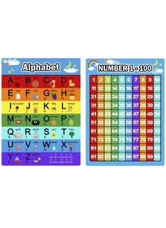 Alphabet Letters Chart and Numbers 1-100 Chart 2 Pieces Educational Posters Preschool Learning Posters for Toddlers and Kids