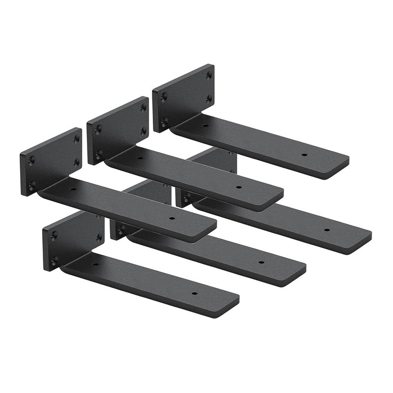 WINKER 6 Pack Shelf Brackets 8 Inch Floating Shelf Bracket 15 inch Thick Heavy Duty Hidden Shelf Brackets Iron Metal Brackets for Shelf Support with Screw Included - Image 1
