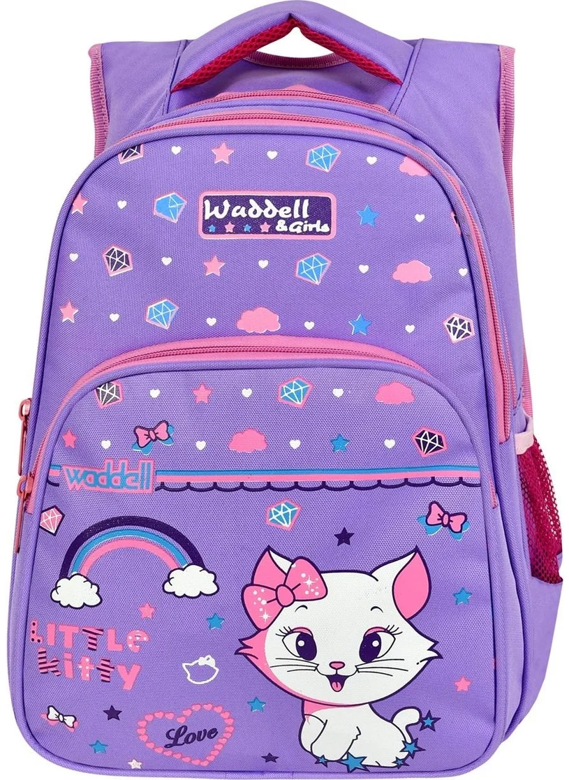 Waddell Licensed Lilac Cat Pattern Primary School Backpack and Lunchbox