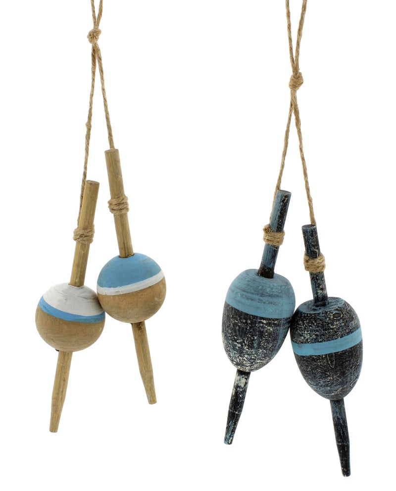 The Bridge Collection Set of 2 Hanging Fishing Bobber Decorations - Rustic Coastal and Lake House Ornaments - Assorted Styles with Two Large and Two Small Bobbers - Image 1