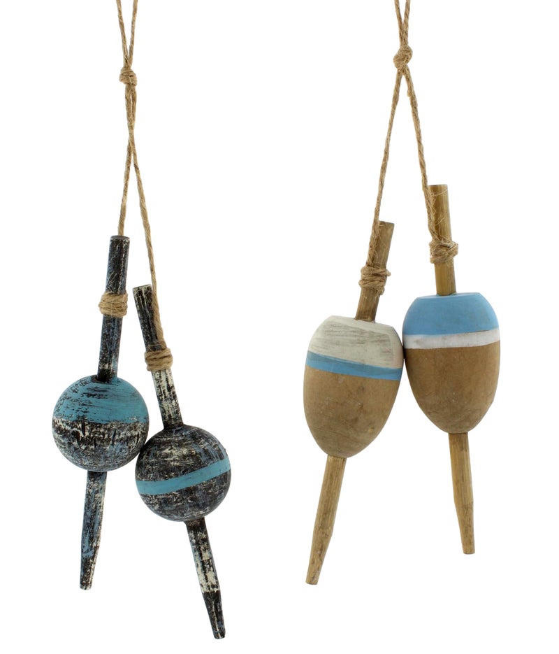 The Bridge Collection Set of 2 Hanging Fishing Bobber Decorations - Rustic Coastal and Lake House Ornaments - Assorted Styles with Two Large and Two Small Bobbers - Image 2