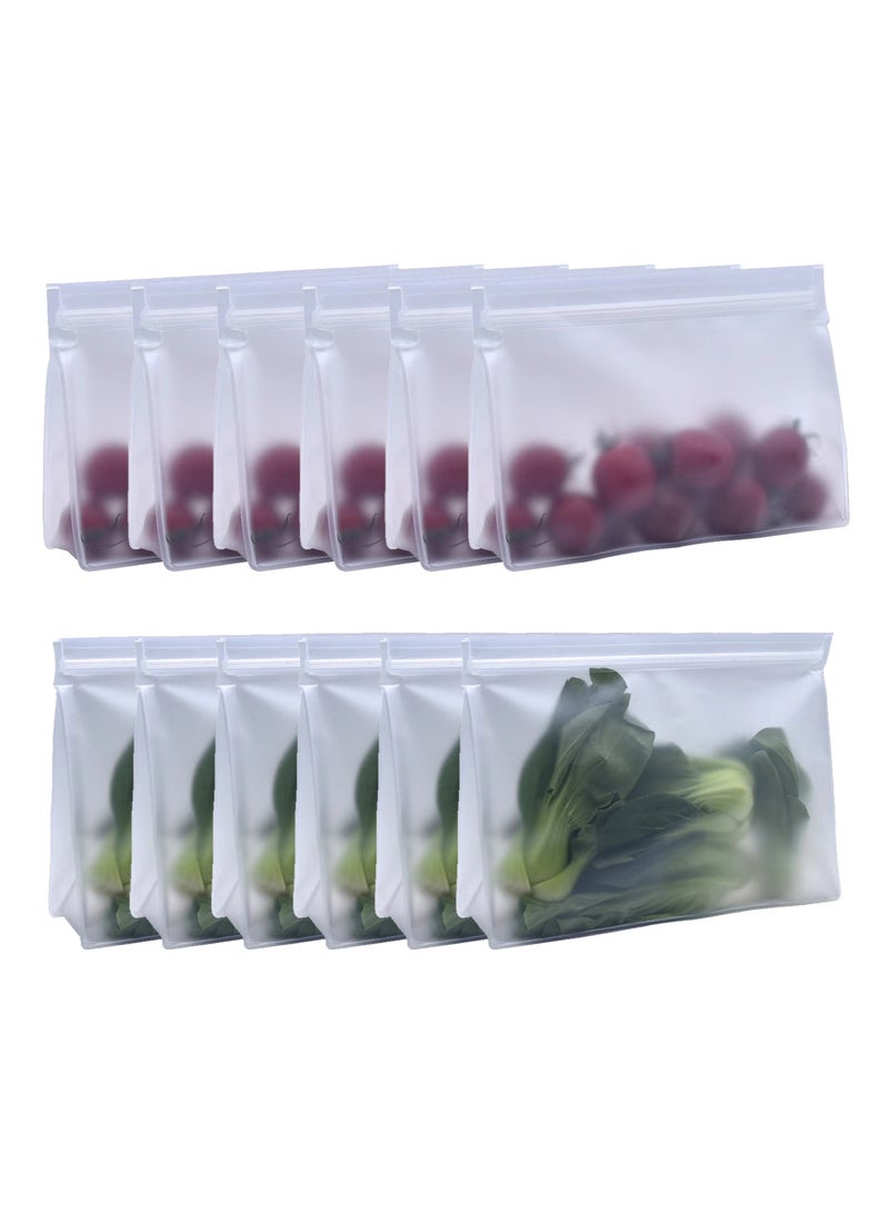Teuuea 12 Pieces Reusable Refrigerator Ziplock Food Storage Bags, Leakproof Stand Up Freezer Lunch Bags for Fruit Vegetable Meat Cereal Cookies Sandwich Travel School Home Office (Medium and Large)  - Image 1
