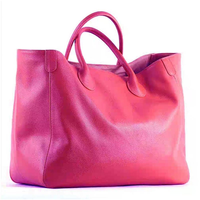 Rhymad Large Pink Leather Tote Bag, Cowhide Spacious Women's Handbag with Interior Pockets, Shopper Bag Work and Travel Purse (Pink) - Image 1