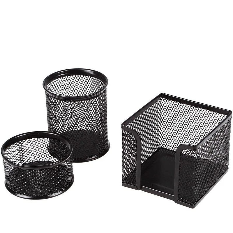 Kraf Metal Mesh Pen Holder Desk Organizers, Trio Set, Pencil Holder, Paper Clip Holder, Memo Pad Holder (Black) (470G) - Image 3