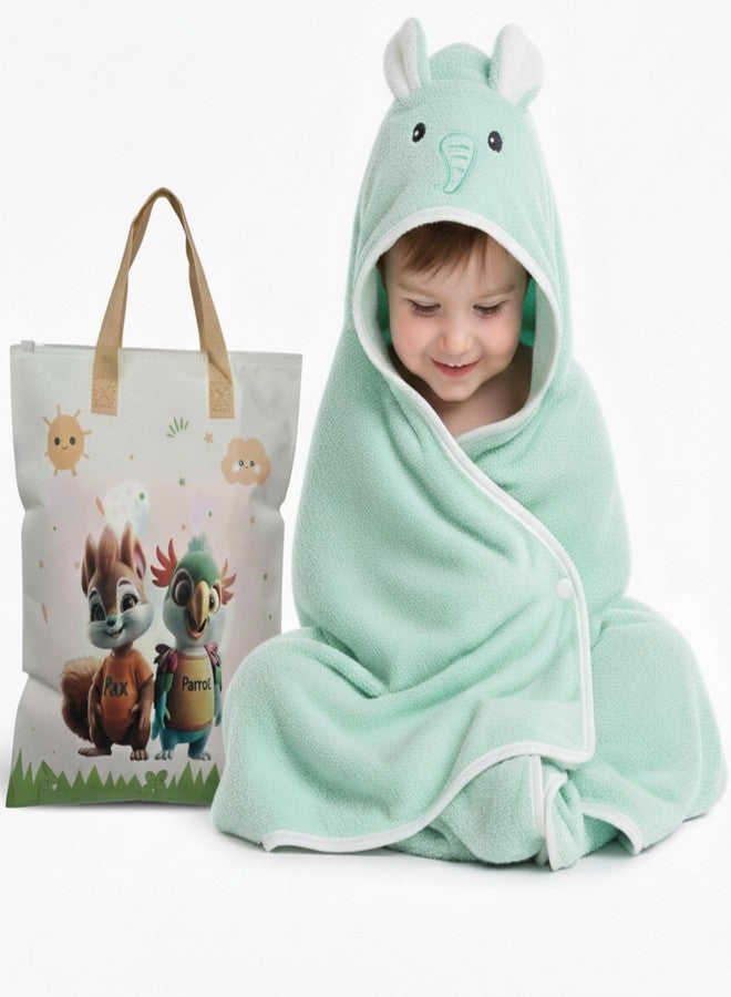 PAX PARROT Ultra-Soft Baby Hooded Towel – Coral Velvet Wrap Your Little One in Softness and Joy, Hypoallergenic & Super Absorbent Bath Wrap for Newborns & Toddlers | Cute Animal Design (0–5 Years) (turquoise) - Image 1