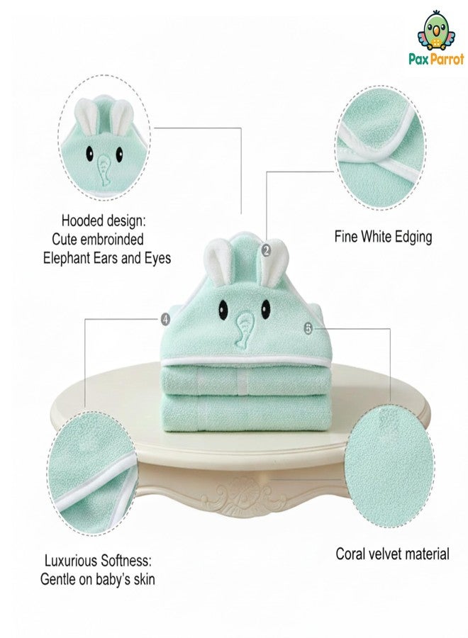 PAX PARROT Ultra-Soft Baby Hooded Towel – Coral Velvet Wrap Your Little One in Softness and Joy, Hypoallergenic & Super Absorbent Bath Wrap for Newborns & Toddlers | Cute Animal Design (0–5 Years) (turquoise) - Image 4